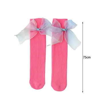 1 Пара красивых чулок средней длины, Эластичные детские носки, Высокоэластичные градиентные носки для икр с бантиком, сохраняющие тепло
