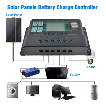 12 В/24 В MPPT/PWM Контроллер Солнечного Зарядного Устройства Регулятор Батареи Солнечной Панели 2 Порта USB ЖК-дисплей 10A 20A 30A 40A 50A 60A 100A