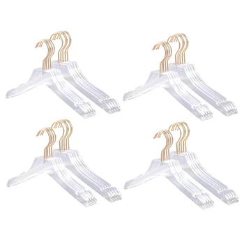 20 шт. Прозрачная акриловая вешалка для одежды с золотым крючком, прозрачная вешалка для рубашек с вырезами для Lady Kids L