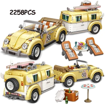 2023 Creative RV Series Beetle Wagon Технические автомобильные блоки Строительный город Мини-кемпер Автомобиль Наборы кирпичей Детские игрушки Подарки