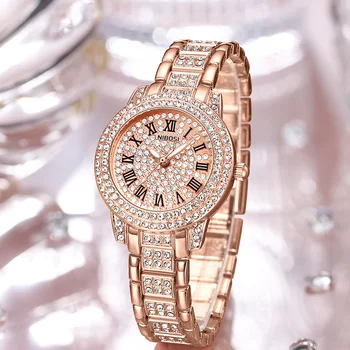 2023 Модные женские часы NIBOSI, часы с блестящими бриллиантами, женские роскошные брендовые повседневные женские часы-браслет с кристаллами Relogio Feminino