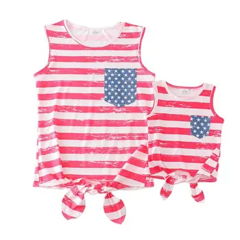Girlymax, 4 июля, День независимости, Летняя детская одежда для маленьких девочек, молочный шелк в полоску, Отбеленная футболка 