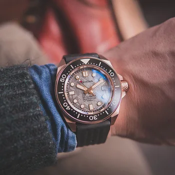 Proxima Мужские дайверские часы Бронзовые военные Автоматические Механические наручные часы 300 м Водонепроницаемый Сапфировый циферблат со светящимся метеоритом NH35