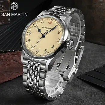 San Martin 38,5 мм Винтажные часы пилота NH35 Простые мужские автоматические механические наручные часы в стиле милитари Ретро C3 со светимостью 10 бар