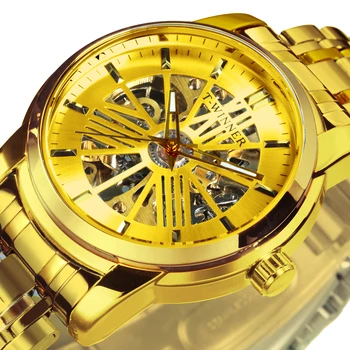 WINNER Skeleton Автоматические Механические Часы для Мужчин Дропшиппинг 2022 Самые Продаваемые товары Золотые Мужские Наручные Часы montre homme