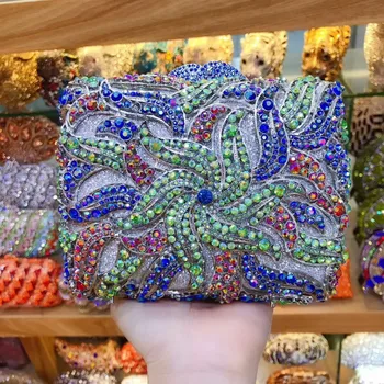 Бренд XIYUAN женская Многоцветная сумочка с кристалалми и стразами, свадебная вечеринка, маленький кошелек-клатч, кошельки, сумки-мессенджеры через плечо, подарочная коробка