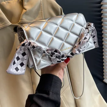 Брендовый дизайнерский шарф, стеганая женская сумка в клетку, модная сумка через плечо, маленькая сумочка с клапаном, тренд 2023 года