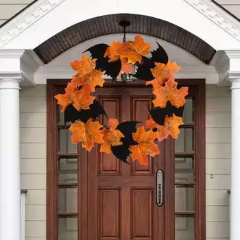 Венки на Хэллоуин для входной двери снаружи, искусственные осенние кленовые листья, украшения из перьев на Хэллоуин, Декор для вечеринки своими руками