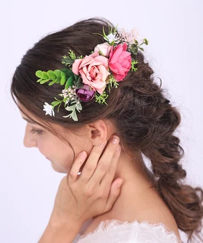 Гребень для волос в богемном стиле с розовой розой, Шикарные Свадебные аксессуары для волос в цветочек, Декоративное свадебное украшение в лесу для леди