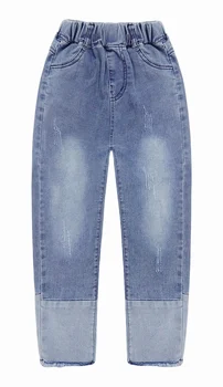Джинсы для девочек KIDSCOOL SPACE, джинсовые брюки Patchwok Raw Edge с эластичной резинкой на талии