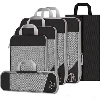 Дорожная сумка для хранения, чемодан из 6 предметов, Удобная сетка для переноски, Сжимаемая Портативная сумка для хранения, сумка для макияжа