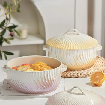 Европейская керамическая миска с двумя ушками Senior Sense Бытовая Большая миска с крышкой, миска для лапши, Кухонная посуда, миски для супа