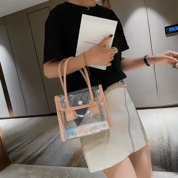 Женская прозрачная сумочка 2021 Новая желейная женская Корейская мода Ins Желейная сумка с прозрачной ручкой ПВХ Сумка с магнитной пряжкой