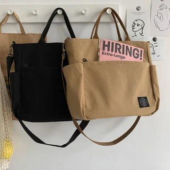 Женская холщовая сумка-тоут Hylhexyr, сумка-мессенджер через плечо, сумка с внешним карманом, Многоразовые продуктовые сумки на молнии