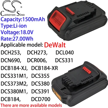 Камерон Китайско Итиумовый аккумулятор 1500 мАч 18,0 В для DeWalt DCB184-XJ, DCB184-XR, DCD700, DCD710, DCD710D2-QW, DCD710N, DCD710S2, DCD780N