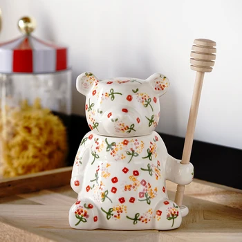Керамический медведь, иллюстрация с ручной росписью, банка для хранения, Запечатанная бутылка, горшок для меда, модель для хранения подарков для дома, Украшение комнаты, Средний бук