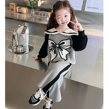 Корейская детская одежда, весенне-осенний костюм, свитер для девочки + брюки, костюм для девочек, прекрасная детская одежда, костюм для девочек