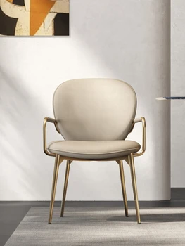 Легкий роскошный обеденный стул, кожа из микрофибры, современный простой ресторанный стул, креативный стул со спинкой, стул для книг, металлический стул