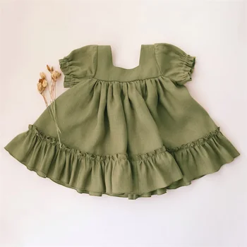 Летнее винтажное платье для маленьких девочек, льняное хлопковое детское платье с оборками для девочек от 1 до 5 лет, одежда для маленьких девочек, платье для маленьких девочек