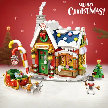 Мини-строительные блоки Новый рождественский домик из мелких частиц, мини-строительные блоки, рождественские подарки для пожилых людей, игрушки-головоломки