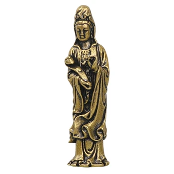 Миниатюрный Будда Гуань Инь Бодхисаттва, Бронзовый Будда, Бронзовая статуя для украшения небольшого пейзажа, Антикварная бронзовая посуда