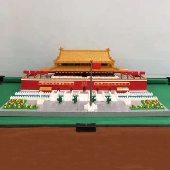 Мировая архитектура Китай Площадь Тяньаньмэнь Флаг Река 3D Модель DIY Мини Алмазные блоки Кирпичи Строительная игрушка для детей