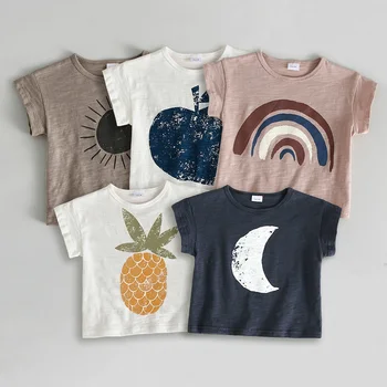 Модные детские летние футболки из хлопка для малышей, детские топы, тройники для мальчиков и девочек