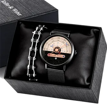 Мужские модные украшения, серебряный браслет-манжета, цепочка с деловой датой, кварцевые аналоговые наручные часы, Юбилейный подарочный набор для мужчин