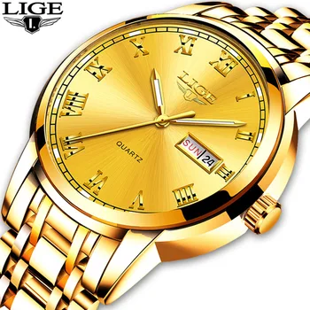 Мужские часы LIGE Лучший бренд класса Люкс, Полностью стальные кварцевые деловые Золотые часы, военные спортивные водонепроницаемые наручные часы Relogio Masculino
