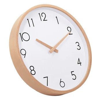 Настенные часы Деревянные 12-дюймовые Бесшумные Большие деревянные настенные часы Цифровые настенные часы без тиканья для ночного столика Кухни Офиса Vintage H