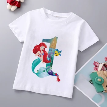 Новый бренд, футболка с принтом принцессы-русалки для девочек, футболка принцессы Диснея Ариэль, детская одежда с героями мультфильмов, детская одежда на день рождения для детей 1-9 лет