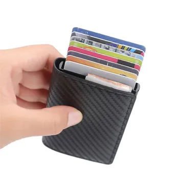 Новый мужской держатель кредитной карты с RFID-блокировкой из углеродного волокна, Кожаный чехол-бумажник для банковских карт, защитный кошелек для женщин