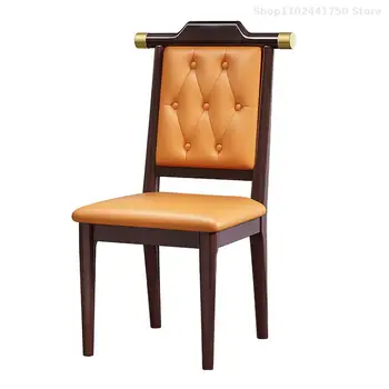 Новый обеденный стул из массива дерева в китайском стиле, современная простая китайская кожаная Мягкая сумка Со спинкой, Домашняя официальная шляпа для отеля