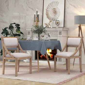 Обеденные стулья TREXM в стиле ретро из дерева, комплект из 2 стульев с мягкой обивкой, ножками из массива дерева и каркасом для кухни\  Гостиной