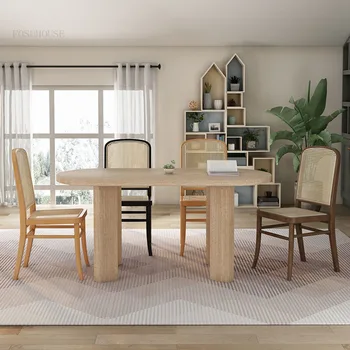 Обеденные стулья из японского ротанга Минималистичная мебель для столовой Современное кресло для отдыха со спинкой из цельного дерева Ретро ресторанное кресло