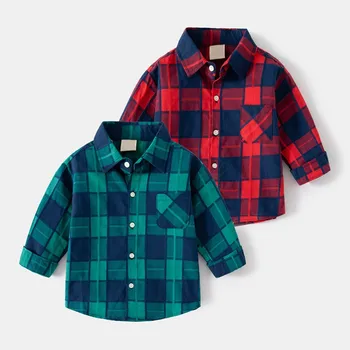 Одежда Для маленьких мальчиков, весенне-осенние клетчатые блузки, одежда для маленьких мальчиков, хлопчатобумажные топы, детская рубашка 1-6 лет