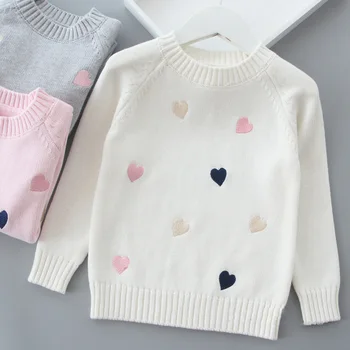 Осенне-зимний свитер для девочек, вязаный пуловер с милым рисунком влюбленного, толстый теплый флисовый свитер