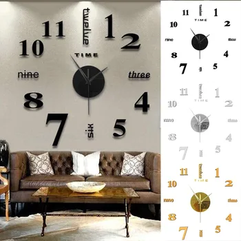 Офисный декор 3D Немой стикер DIY Домашние Бескаркасные Настенные часы со светодиодной подсветкой