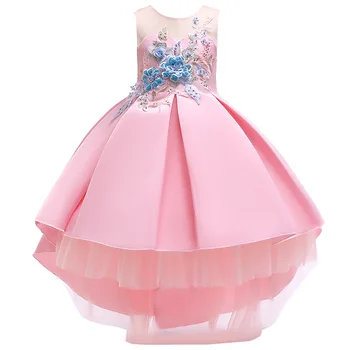 Платья с цветочным узором для девочек, детские платья без рукавов с аппликацией и шлейфом для вечеринки по случаю дня рождения, свадебная официальная одежда для девочек Vestido