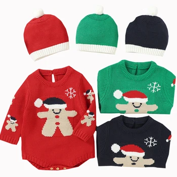 Рождественское Детское боди, Милый Пряничный Человечек, вязаный комбинезон для новорожденных, модная одежда для маленьких девочек, комбинезоны для мальчиков