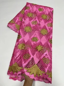 Розовая Нигерийская Гипюровая хлопчатобумажная кружевная ткань 2023, Высококачественная вышивка, Африканские кружевные ткани с камнями для свадьбы