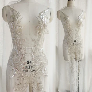 Роскошное Европейское свадебное платье большого размера С блестками, расшитое серебряным бисером, Кружевная ткань с цветочной нашивкой, кружевная аппликация 1шт