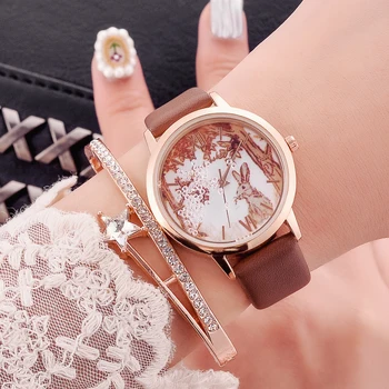 Роскошные женские часы со стразами, модный дизайн циферблата с рисунком кролика, женские наручные часы, качественные Женские кварцевые кожаные часы