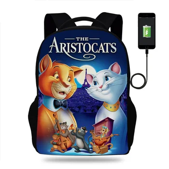 Рюкзак Disney The Aristocats Marie Cat для мальчиков и девочек, школьные сумки для детей-подростков, USB-зарядка, рюкзак для ежедневных путешествий, Mochila