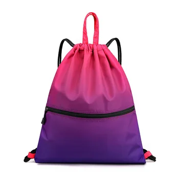 Рюкзаки с завязками большой емкости, сумки, Розово-фиолетовый градиент, нейлоновая водонепроницаемая сумка на молнии, сумка для хранения в фитнес-зале на открытом воздухе