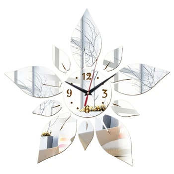 Самоклеящиеся Зеркальные настенные часы с подсолнухом, Настенные украшения для фестиваля, Свадьбы, Дня рождения 87HA