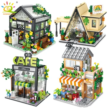 Серия HUIQIBAO MOC City Street View Coffee Flower Shop House Building Block Креативный розничный магазин, модель, Набор кирпичей, игрушки для мальчиков, Малыши