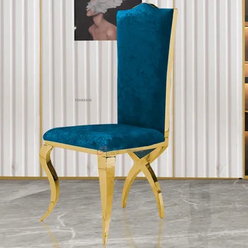 Скандинавские обеденные стулья Мебель для дома Европейский Легкий Роскошный Обеденный стол из нержавеющей стали со спинкой Ресторанный Кухонный стул