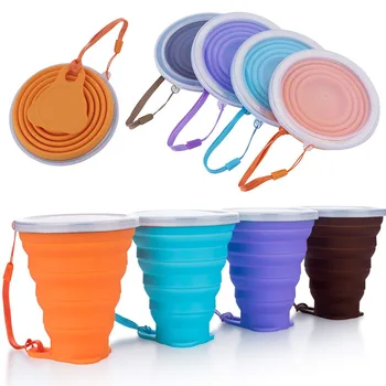 складные чашки объемом 270 мл, пищевая чашка для воды, НЕ содержащая BPA, для путешествий, походов, Силиконовая Выдвижная цветная портативная кофейная чашка для кофе на открытом воздухе