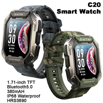 Смарт-часы C20 с диагональю 1,71 дюйма и 5ATM, водонепроницаемый фитнес-трекер, монитор артериального давления и сердечного ритма, умные часы для мужчин и женщин для IOS Android